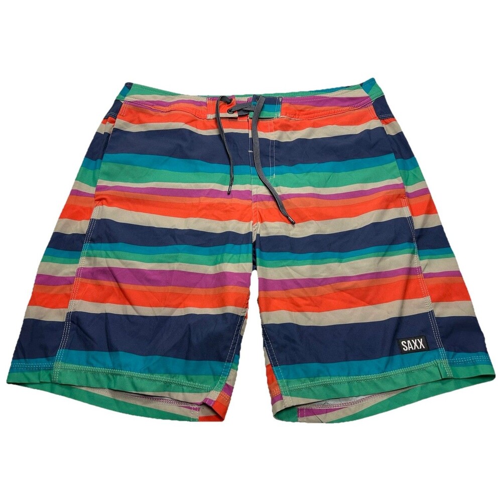 Men's Saxx Betawave 2N1 Boardshorts 9" Ballpark Pouch Liner Size 34 Stripes